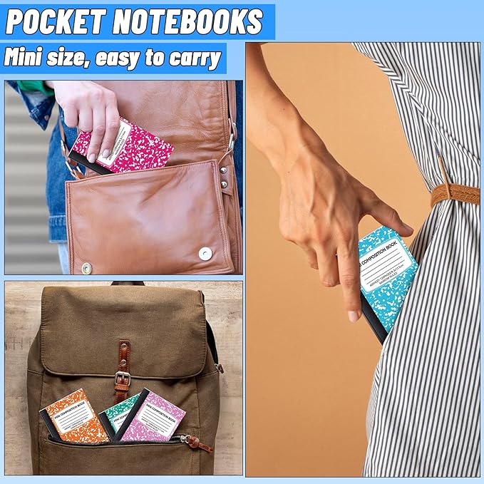 48 Pack 4.5" x 3.25" Mini Composition Notebooks Bulk 8 Colors Cute Composition Books 60 Sheets Narrow Ruled Small Pocket Notebook Pocket Sized Marble Journal for Students College Office
