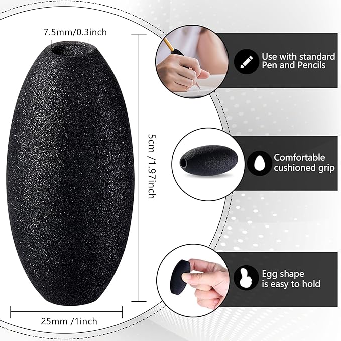 Zonon Writing Aid Trainer for Adults Foam Egg Grips Pen Cushioned Holders Writing Aid Trainer for Handwriting Drawing Preschool Supplies Right or Left Hand Use, 6 Pieces(Black)