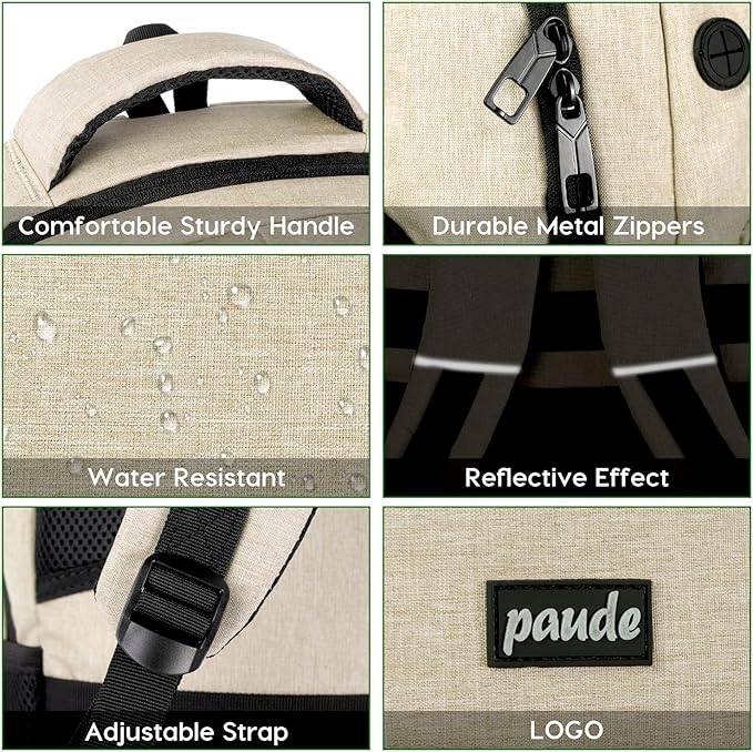 Paude Backpack for Teens, Laptop, College, University, Business, Travel - 15.6 Inch, Beige