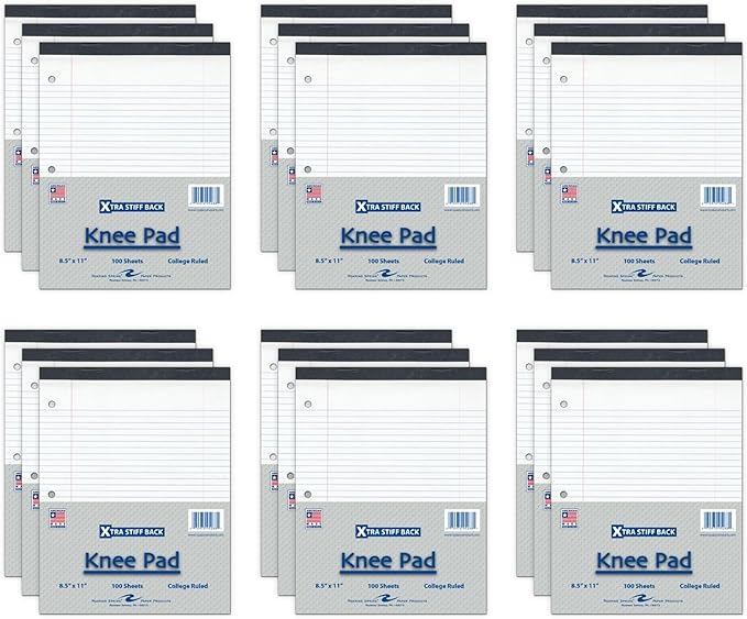 Roaring Spring Stiff Back Legal Pads, 18-Pack, 8.5"x11.75", 100 sheets of 15 lb White Paper Per Pad, 3-Hole Punched, College Ruled with Margin