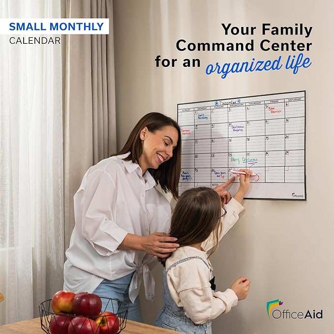 Small Dry Erase Calendar for Wall 17x26, Blank Office Reusable Family Month, Write Schedule Monthly Planner Erasable, Rolled Whiteboard White Board, Classroom Calendar Undated Dry Erase for Wall Kids