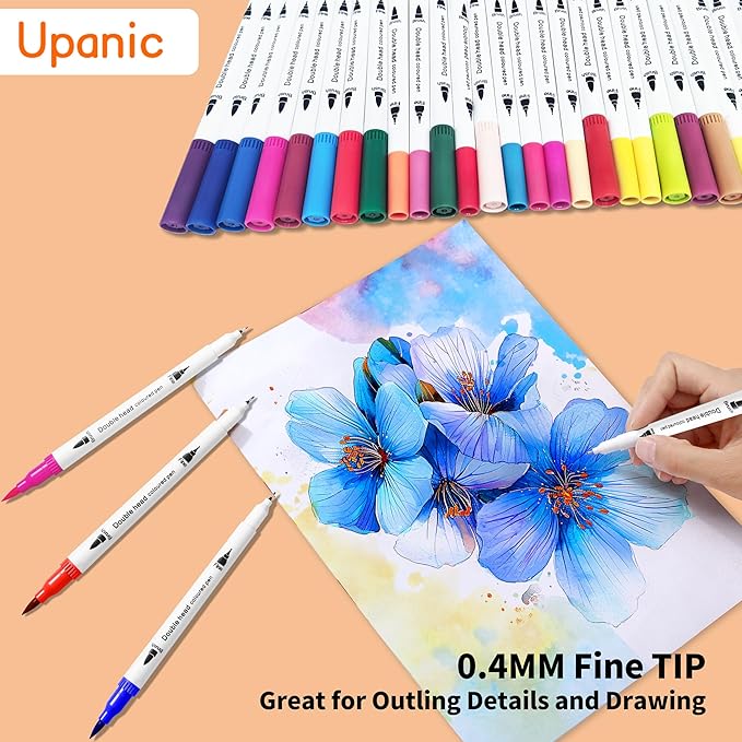 Upanic 100 Colors Art Markers for Adults,Dual Tip Pens for Adult Illustration, Journaling, Calligraphy - Artist Drawing Supplies,Brush and Fine Pens for Lettering, Manga, Design Sketching