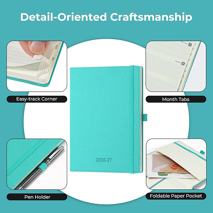 Weekly Monthly 2026-2027 Planner (July 26-Dec 27),8.5"x6.5",18 Months Agenda Plan with Month Tabs & Pocket,Expenses/Note Pages, Academic Calendar with Vegan Leather Cover,Light Blue