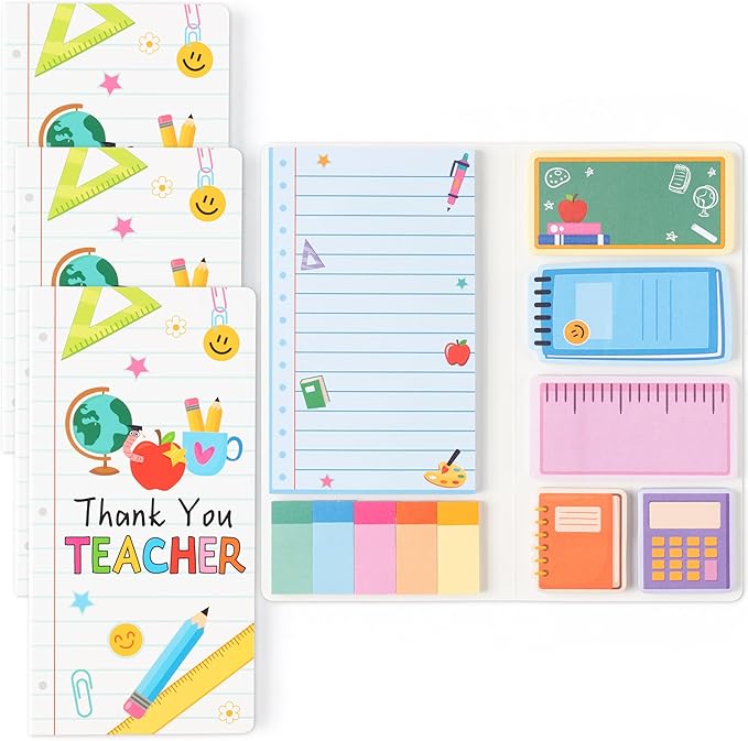 B1ykin Thank You Teacher Sticky Notes Set - Composition Line Teacher Self-Stick Notes Pad, 550 Sheets Writing Memo Pages Sticky Notepad for Teacher Appreciation Gifts, School Office Supplies (3Pcs)