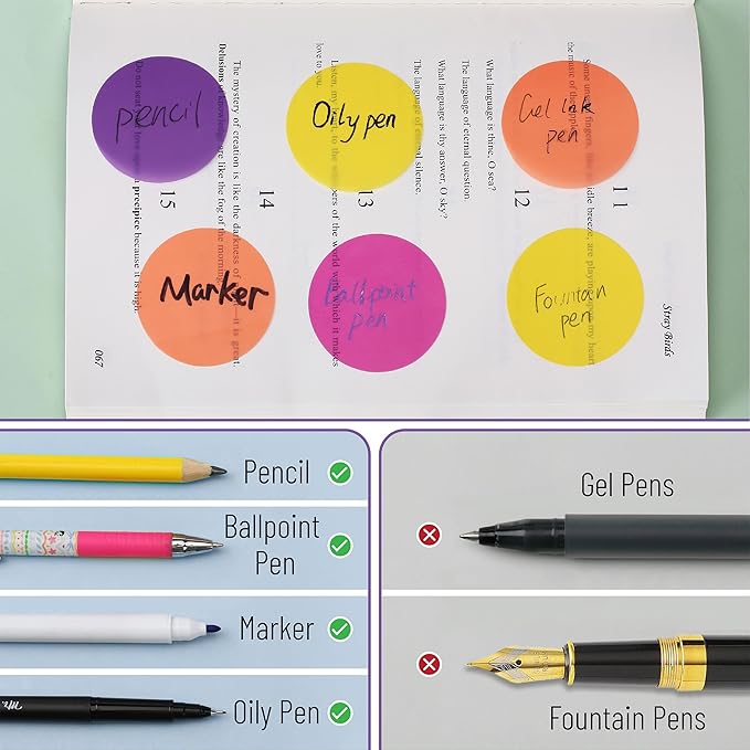 Mr. Pen- Round Transparent Sticky Notes, 1.8”, 4 Pads with Black Fineliner, 200 Sheets, Smooth Writing, Water-Resistant, Clean Removal, Easy-Peel Sticky Notes for Bible Journaling & Planning