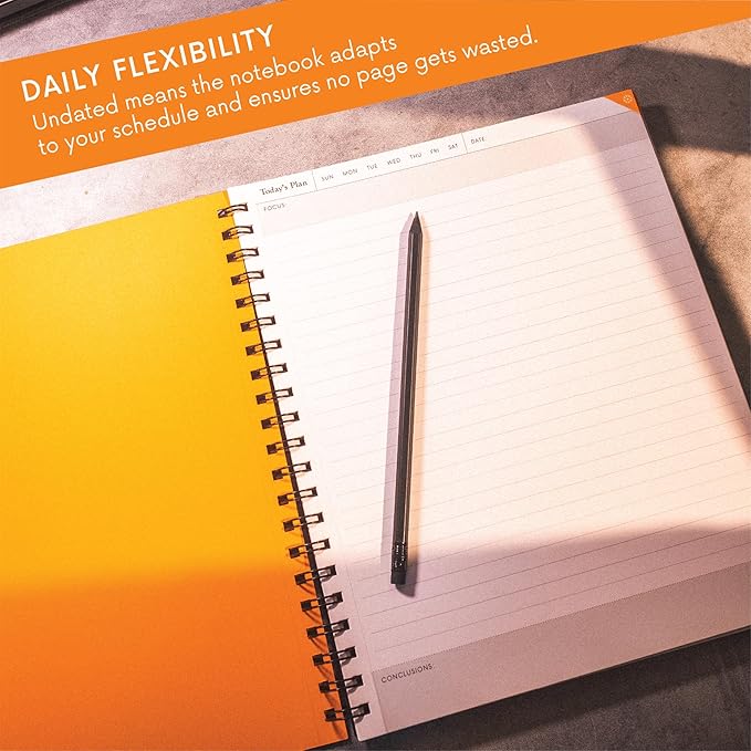 Notsu Undated Daily Planner Notebook | Minimalist Productivity Planner with To Do List, Agenda, Dot Grid, Lined, Notes sections. 160 Pages, Thick Paper 120 gsm, 8.5 x 11 inches, Premium Black Vegan