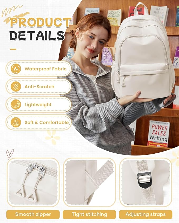 BJLFS Beige Backpack for School Women Girls, Waterproof Book bags Cute High School Backpacks for Men Teen Boys, Lightweight Travel College Backpack Mochilas Escolares para Daypack Ruckssack
