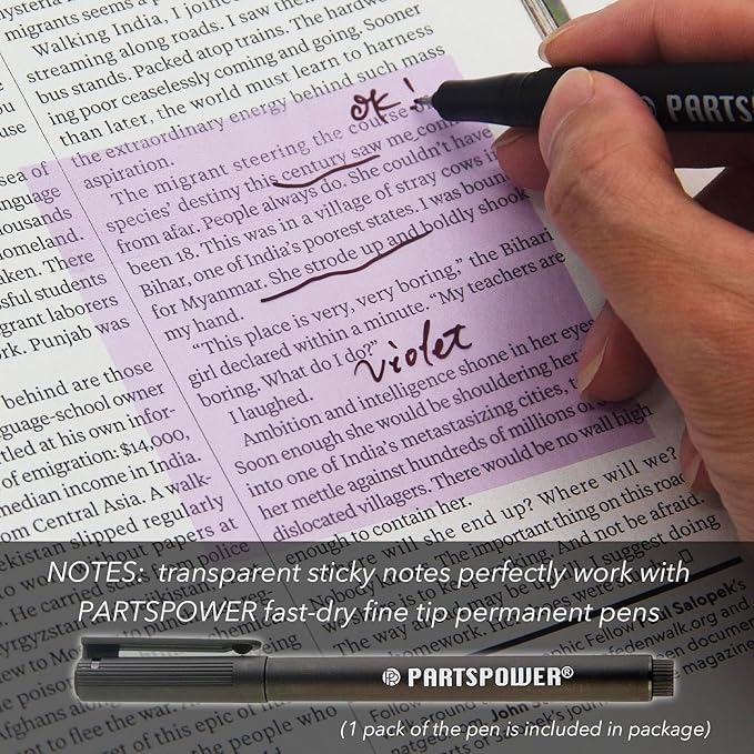 PARTSPOWER Super Transparent Sticky Notes, Jewel Tones 4 Packs 3X3 Inch See Through Annotating Sticky Notes for Annotating, Bible Study Supplies, Office School Supplies - Hot Kisses Series