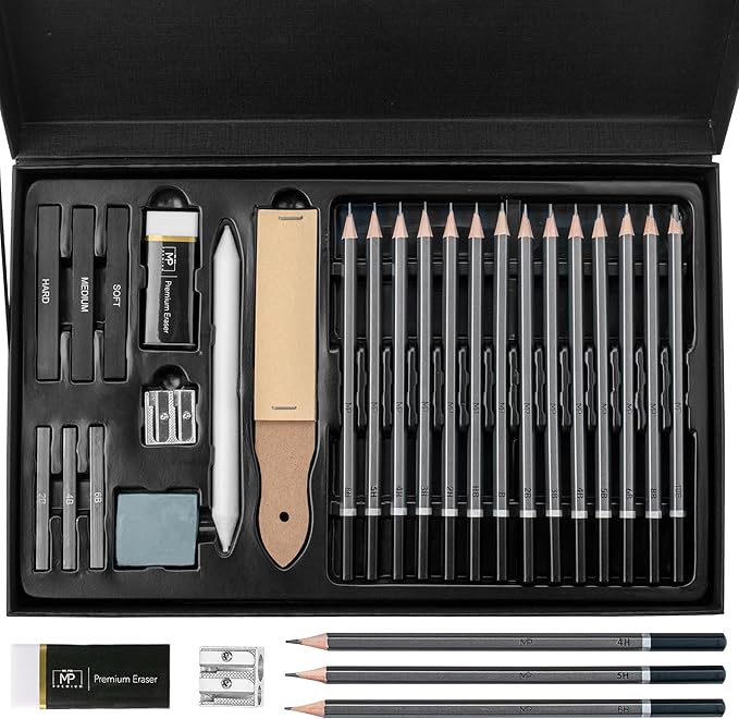 Mr. Pen- Drawing Sketching Pencil Set, 25 pcs, Graphite Pencils (10B-6H), Graphite Sticks, Erasers, Sharpener, Blending Stump & Sandpaper Pad for Drawing, Shading & Art Projects