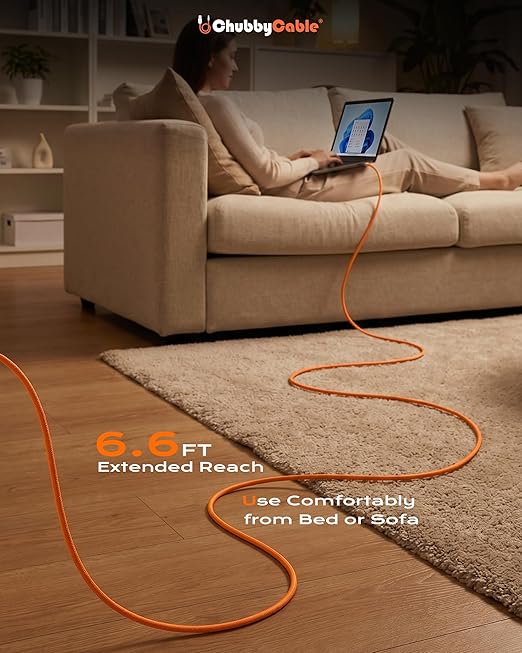 chubbycable Flex USB C to USB C Cable 240W Fast Charging Soft Braided Heavy-Duty Type C Charger 6.6FT for iPhone 17, MacBook Pro, Samsung Galaxy, Orange