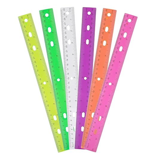 Rulers with Holes for Three-Ring Binders for School Supplies, Flexible Ruler 12 Inch for Classroom, Matrix Ruler Clear 6 Pack