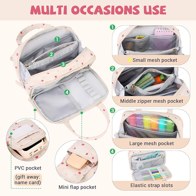 Pencil Case Corduroy Multiple Compartments Pouch Bag for Girl, Strawberry