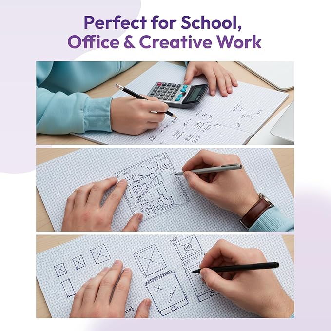 Graph Paper Pads 8.5x11 Inch, 5 Pack 250 Sheets, Double-Sided 80 GSM Quadrille Grid Math Notebook Paper for Students, Engineering Pad, Blueprint Drafting and Architecture Sketch
