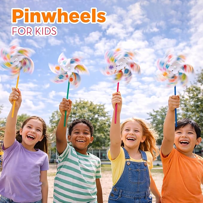 4E's Novelty 24 Pack DIY Pinwheels Craft for Kids, Bulk Summer Pinwheel Craft Kit, Color Your Own Paper Windmill for Pinwheels for Kids Bulk July 4 Craft for Kids Art Games