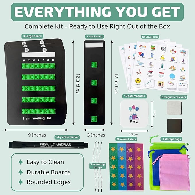 Visual Schedule for Kids, Magnetic Chore Chart & Reward System for Home, Toddler Daily Routine Board with 100 Picture Cards, Goal Magnets, Behavior Chart for Morning & Bedtime