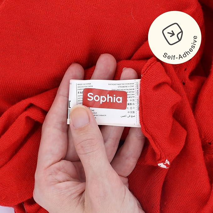 TeddyLabels - Clothing Labels for Nursing Home (60) – Self-Adhesive Name Tags for Clothes and Personal Items. Personalized Labels for Daycare, Nursing Homes, and Laundry Use - Red