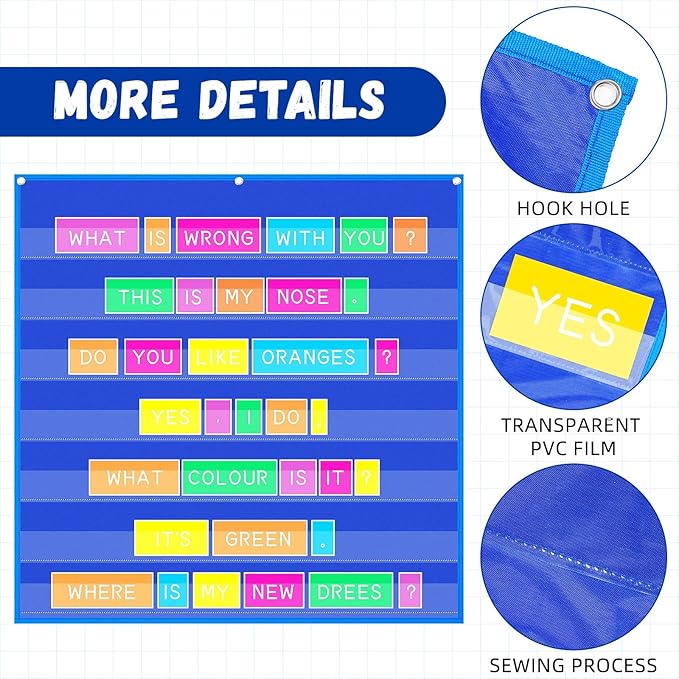 Gilprop 4 Pack 28" x 28" Standard Pocket Chart for Classroom, 7 Clear Calendar Pocket Chart for Homeschool Teaching Supplies for Word, Sentence, Cards, Calendar, Daily Schedule(Blue)