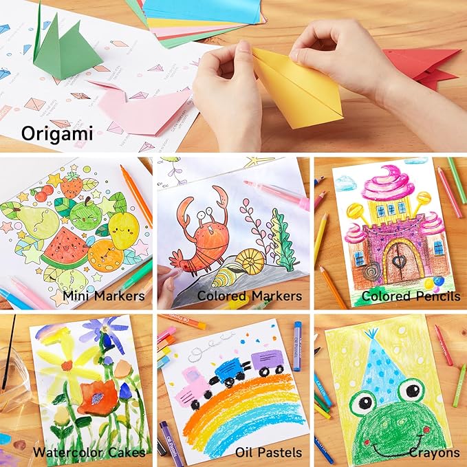 Shuttle Art 335 Piece Kids Art Set, Multi-Media Art Supplies, Gift Art Kit with Trifold Easel, 2 Drawing Pads, 2 Coloring Books, Oil Pastels, Crayons, Watercolors, Markers, Colored Pencils (Blue)