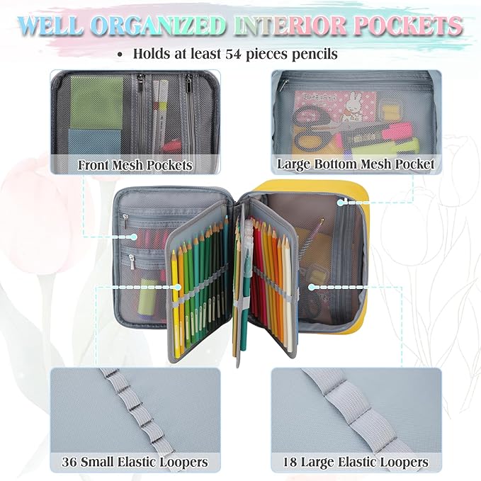 Large Pen Pencil Case,VONXURY High Capacity Art Colored Pencil Pouch Portable Stationery Organizer With 2 Detachable Layers 54 Slots Multiple Zipper Pockets for School Office College
