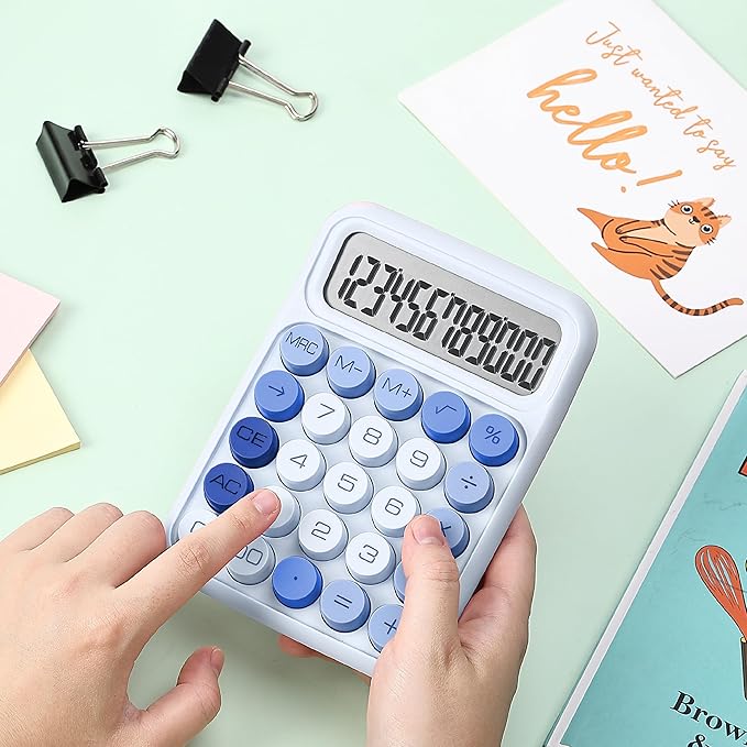 Mr. Pen- Mechanical Switch Calculator, 12 Digit Large LCD Display, Sky Blue with Big Buttons, Mechanical Switch Calculator for Home, School, Office
