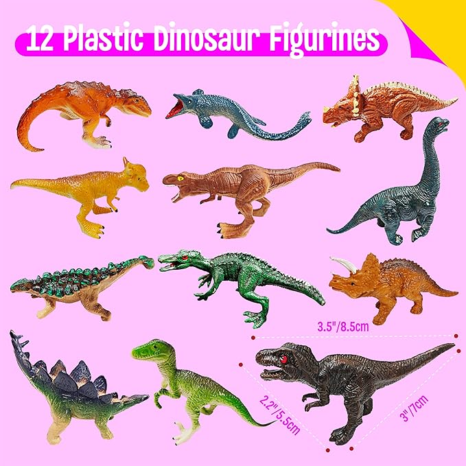 12 Dinosaur Figurines for Kids, Plastic Animal Toys Tiny Portable Dinosaur Figures Playset Montessori Toy Educational Game for Homeschool Preschool Toddler Kids
