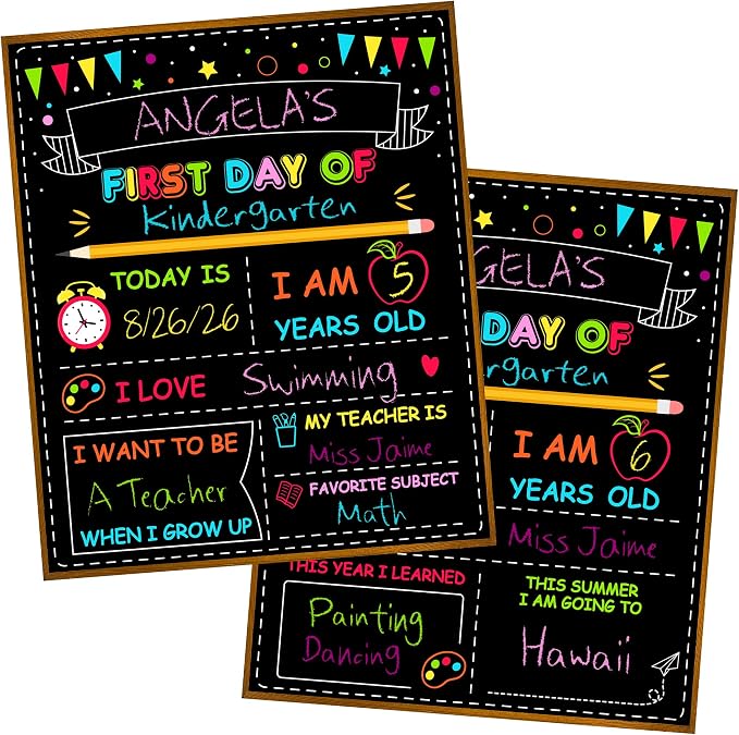 Double-Sided First Day of School Board, 12 × 10 Inches Back to School Sign | Reusable, Easy to Clean, Blank Board to Write, Color Painting Last Day of School Board First Day of School Kindergarten Pre-K