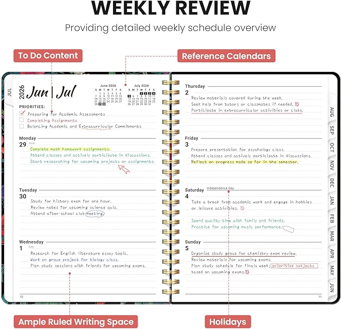 Planner 2026-2027, Academic Planner Weekly and Monthly, Jul 2026 - Jun 2027, Spiral Bound School Planning Tool with Tabs and Pocket, Perfect for Students & Teacher, 8.5" x 11", Hummingbird
