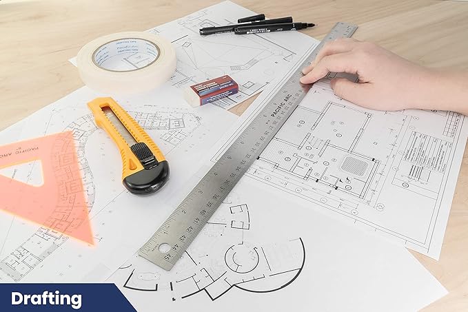 Pacific Arc Stainless Steel 18 Inch Metal Ruler Non-Slip Cork Back, with Inch and Metric Graduations