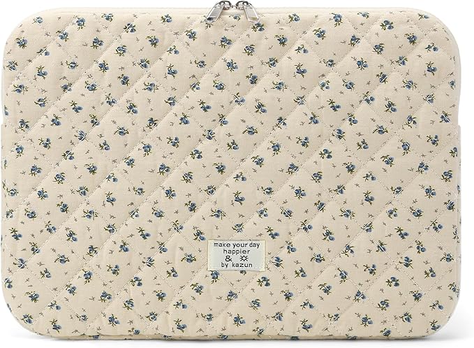 Puffy Laptop Sleeve 13 Inch Cute Quilted Laptop Protective Case Padded Floral Computer Sleeve for MacBook (A-Blue, 13 Inch)