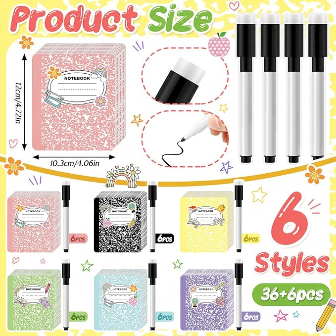 Crtiin 42 Pcs Magnetic Name Tags for Lockers Colorful Composition Notebook Dry Erase Labels Magnetic Reusable Name Tags for Back to School Whiteboard Classroom School Bus Locker Fridge