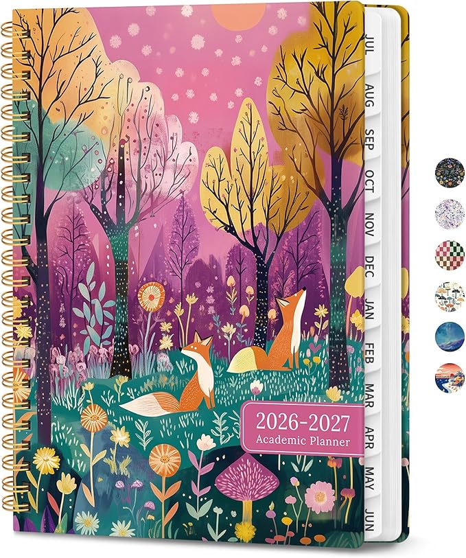 Planner 2026-2027, Academic Planner Weekly and Monthly, Jul 2026 - Jun 2027, Spiral Bound School Planning Tool with Tabs and Pocket, Perfect for Students & Teacher, 6.3" x 8.5", Fox Hollow