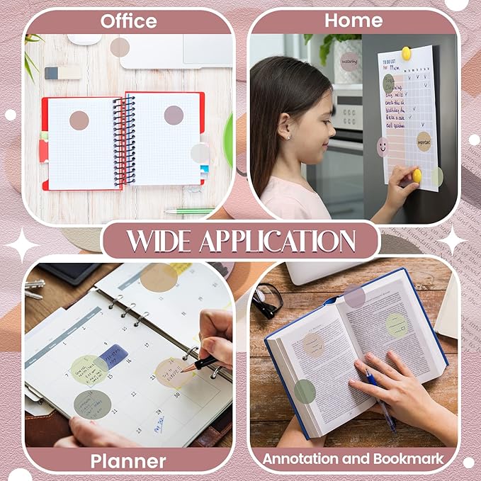 Sabary 500 Sheets Transparent Sticky Notes Round Translucent Sticky Notes Tabs Colorful Page Flags Stickers Clear Book Markers Bible Journaling Office Back to School Supplies(1.75 Inch,Colorful)
