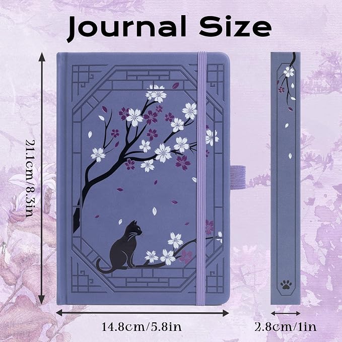 TIEFOSSI A5 Dotted Journal, Cute Cat Journal for Women Girls, Dot Notebook with Pretty Sakura Pattern, Aesthetic Diary for Writing Journaling Drawing, Golden Edges