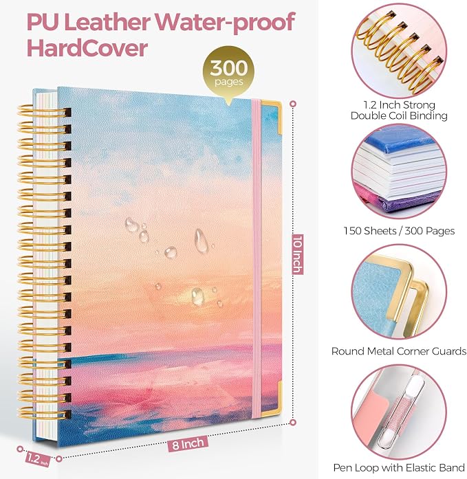 SKYDUE Sprial Notebook With Dividers Tabs, 5 Subject Notebook College Ruled