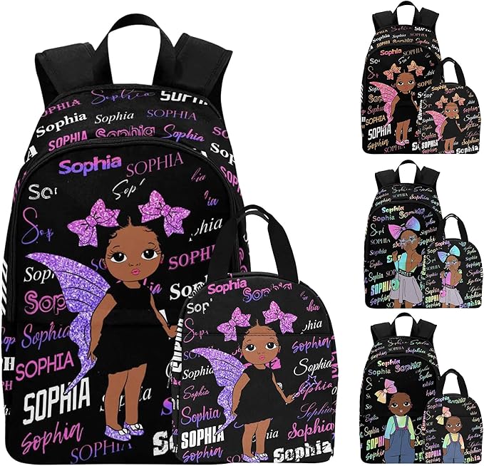 M YESCUSTOM Personalized School Backpack for Girls Kids Text Backpack with Lunch Box Lightweight Preschool Elementary Boys BookBags Set, Travel Daypack Shoulder Bag for Teenager