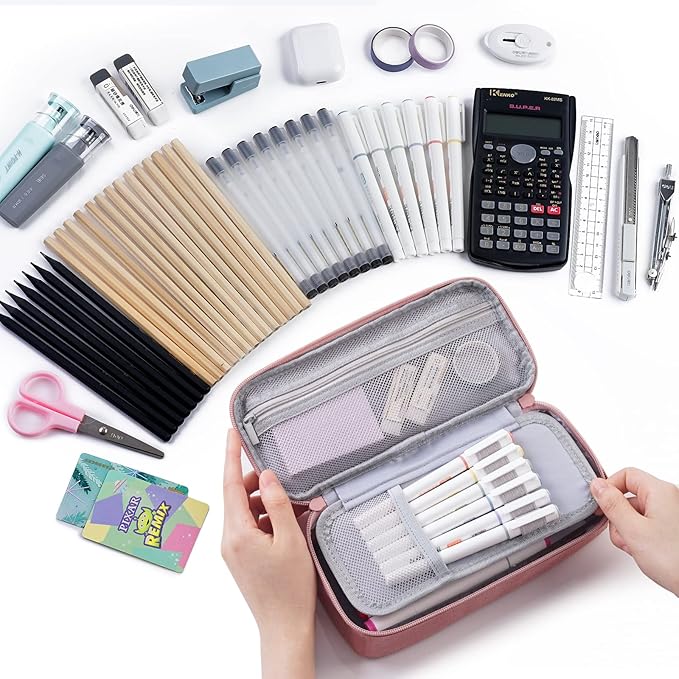 WEMATE Pencil Case, Large Storage Organizer for Stationery, Back - to - School Essential, Teacher Must - have, Big Pencil Pouch, Marker Case School Supplies for College & High School