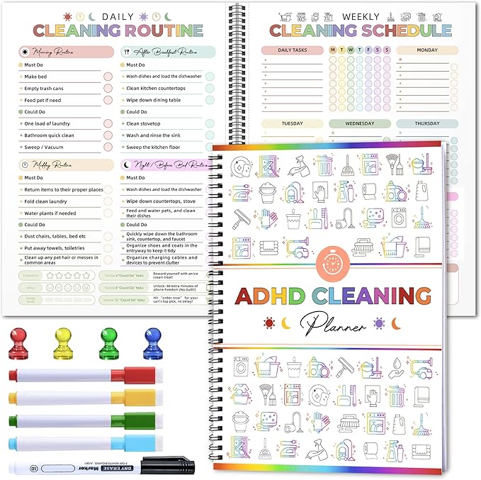 Adhd Cleaning Planner - Reusable Adhd Cleaning Planners for Adults - Tidy Minds ADHD Clean Planner for Women Adhd Cleaning and Organizing Planners - Cleaning Schedule and Checklist Daily Weekly Monthly 2026