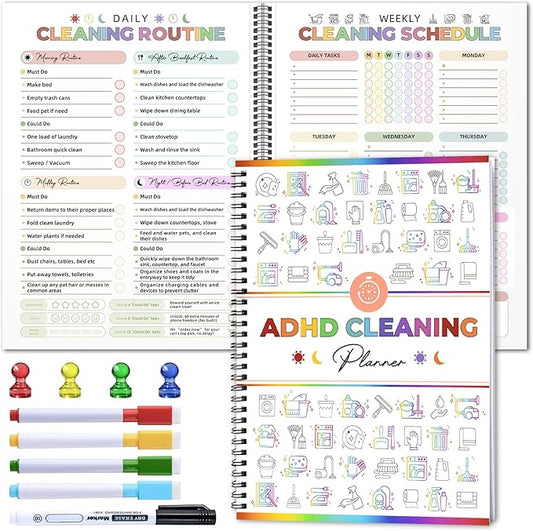 Adhd Cleaning Planner - Reusable Adhd Cleaning Planners for Adults - Tidy Minds ADHD Clean Planner for Women Adhd Cleaning and Organizing Planners - Cleaning Schedule and Checklist Daily Weekly Monthly 2026