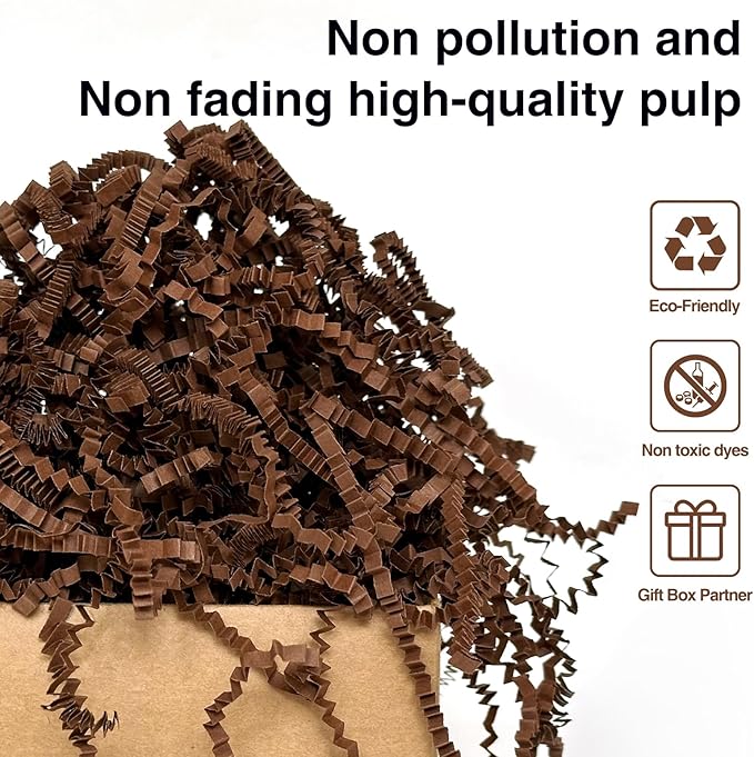 1LB Crinkle Cut Paper Shred Filler for Gift Box Bag and Basket On Holidays(Dark Brown)