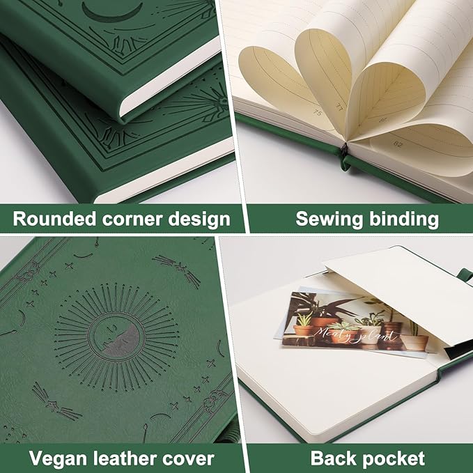 Dotted Journal for Women Men, 192 Pages A5 Notebook Journal, Hardcover Notebook with 100Gsm Thick Pages, Leather Note Book for Writing, Travel, Business, Office, Prayer 5.7 x 8.3, Dark Green