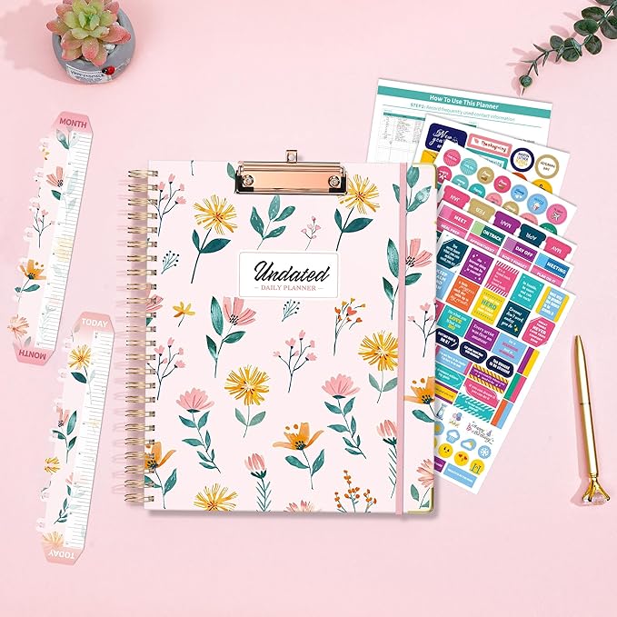 Ospelelf Undated Spiral Bound Planner 2026 Daily, Weekly and Monthly Planners, Pink Teacher Planner 12 Month 8.5 x 11