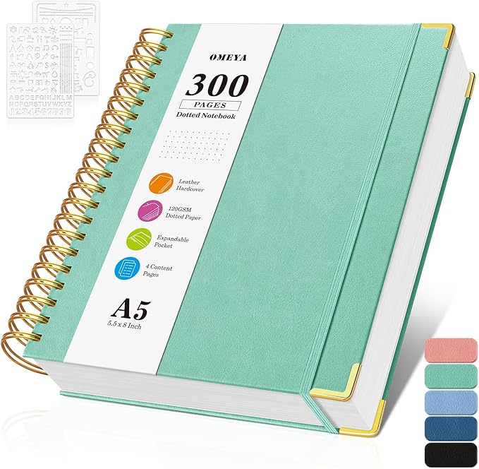 Bullet Dotted Journal Notebook, 300 Pages Leather Notebooks with Contens