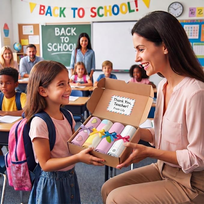 Frienda 6 Pcs Back to School Teacher Gift Kitchen Dish Towels 16x24'' First Day of School Classroom Decor Crayon Pencil Composition Notebook Decorative Hand Towel for Classroom Party Favor (Pastel)