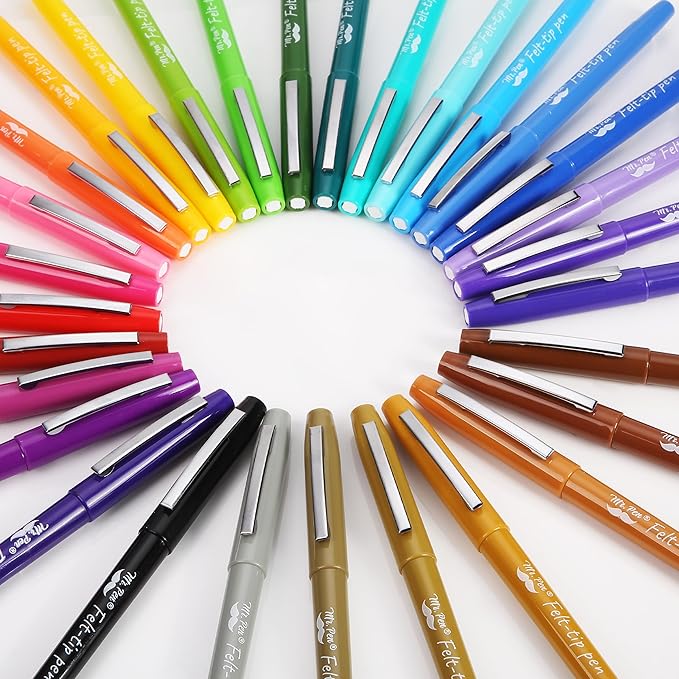 Mr. Pen- Felt Tip Pens, 30 Pack, 0.7 mm, Colorful Felt Tip Pens, Fast Dry, No Smear, Planner Markers for Underlining, Writing, Drawing, Journaling Supplies