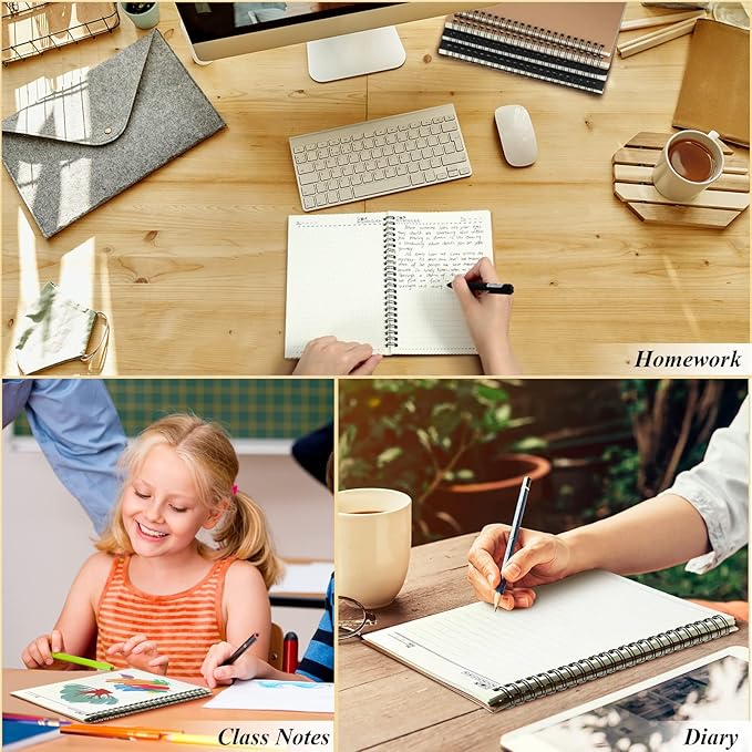 Leelosp 12 Pcs Small Spiral Notebook Lined Spiral Journal College Ruled Notebook Wire Bound Kraft Cover, 120 Pages for Work (Brown,Black,5.5 x 8.3 Inch)