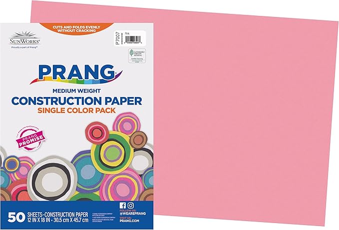 Prang (Formerly SunWorks) Construction Paper, Pink, 12" x 18", 50 Sheets