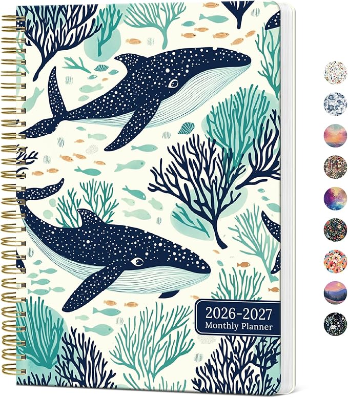 Monthly Planner 2026-2027, Aesthetic 2 Year Months Planner Calendar, 24-Months from January 2026 - December 2027, 26-27 Monthly Calendar Planner, Perfect for School Office Home, 7" x 10" - Drifting Whales