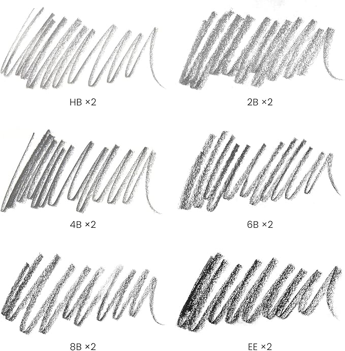 ARTEZA Woodless Graphite Pencils, Set of 12, HB, 2B, 4B, 6B, 8B, and EE
