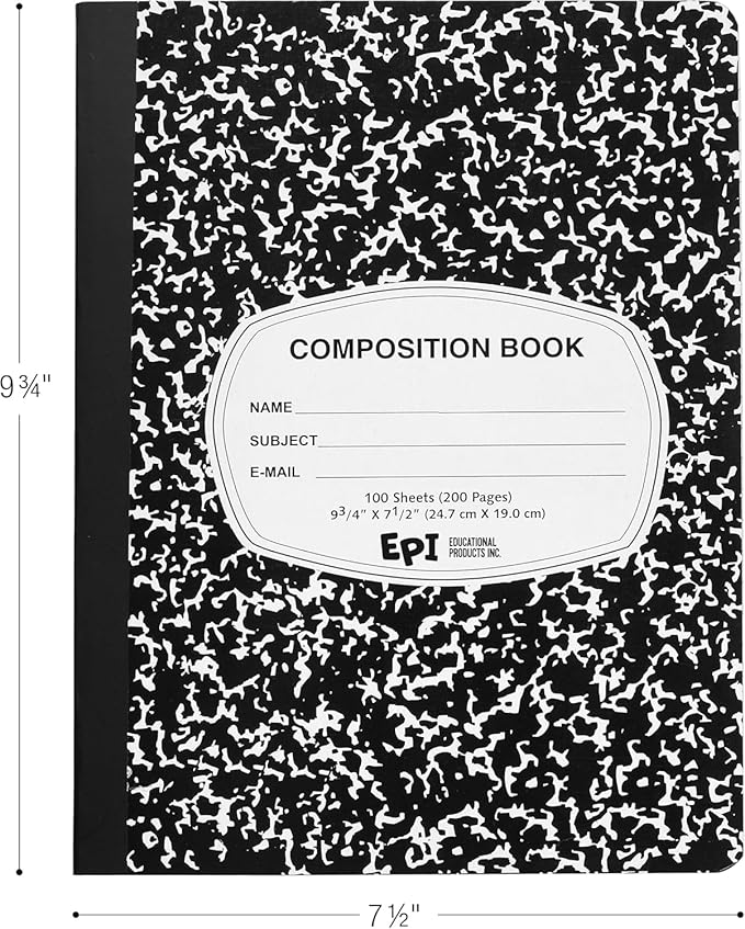 5040 Pack (Pallet) EPI Wide Ruled Composition Notebook Bulk, 200 pages (100 Sheets), 9-3/4 x 7-1/2, Black Marble, Bulk School Supplies, Heavy Duty, Durable Office Notebooks, Sturdy Sewn Binding