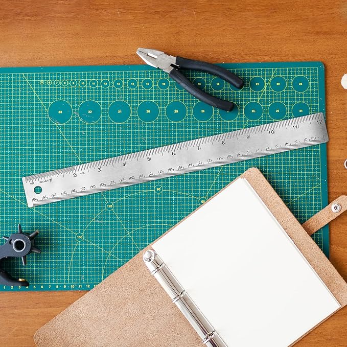 Stainless Steel 12 Inch Metal Ruler with Cork Backing - Non Slip Straight Edge Ruler with Inch and Centimeters for Students